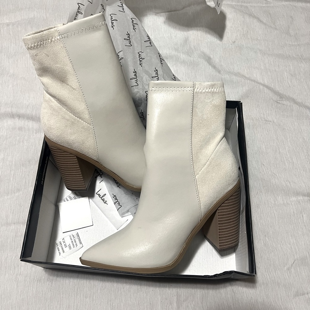 New in box Lulus cream/bone booties. Never worn